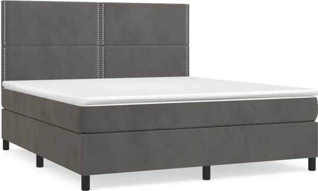 vidaXL Boxspringbett mit Matratze in Grau aus Samt, Hybrid-Design mit Taschenfederkern, B/T/H: 160 x 200 x 203 cm - Bild 1