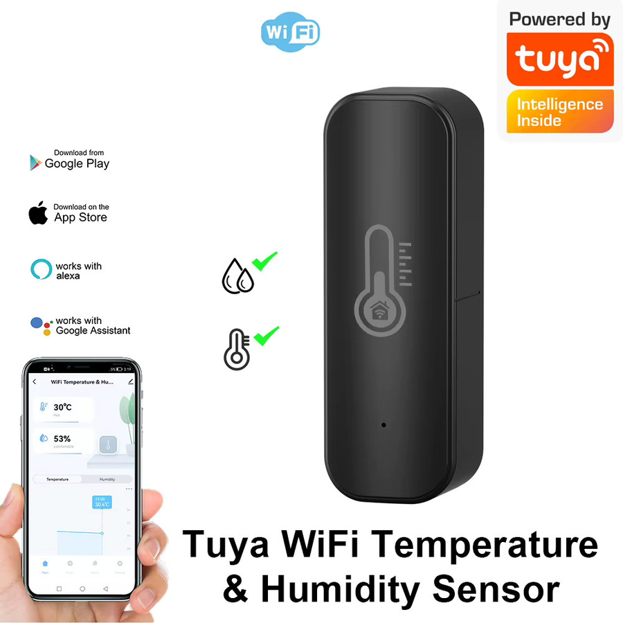 eMastiff WLAN Temperatur- und Feuchtigkeitssensor in Schwarz mit App-Steuerung und Smart Home Integration für Tuya Smart, Alexa und Google Home - Bild 4