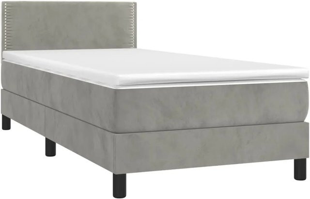 vidaXL Boxspringbett mit Matratze in Hellgrau, Hybridbett mit LED-Unterbettbeleuchtung und USB-Anschluss, Samt, B/T/H: 80 x 200 x 78 cm - Bild 1
