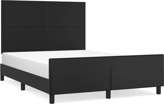 vidaXL Bettgestell mit Kopfteil aus Kunstleder in Schwarz, B/T/H: 140 x 190 x 128 cm - Bild 1