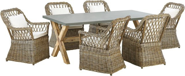 Beliani Gartentisch Set MAROS/OLBIA in Naturfarben Grau Beige Weiss, B/T/H: 200 x 100 x 90 cm - Bild 1