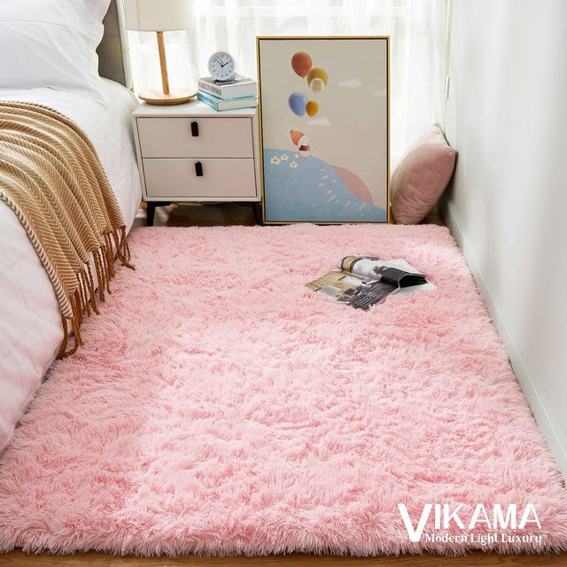 VIKAMA Luxuriöser Plüschteppich für Kinderzimmer und Wohnzimmer in Pink, rechteckig und pflegeleicht - Bild 1
