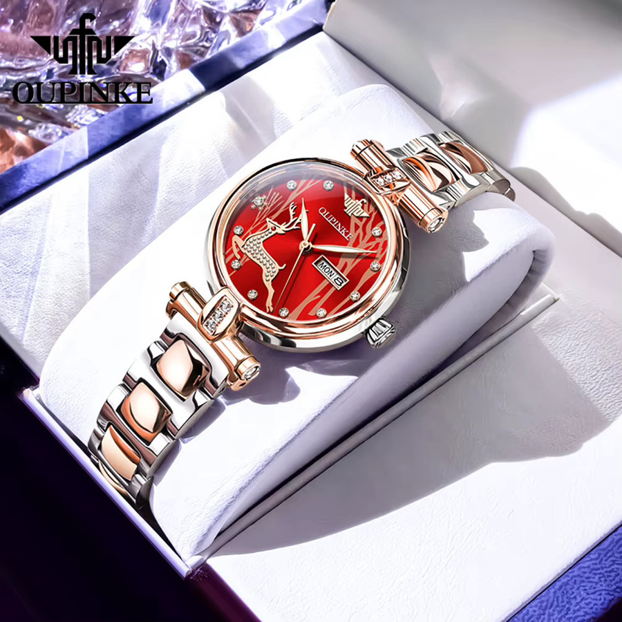 OUPINKE Armbanduhr-Set, Automatik, Roségold, Keramik, Diamant, Damen - Bild 2