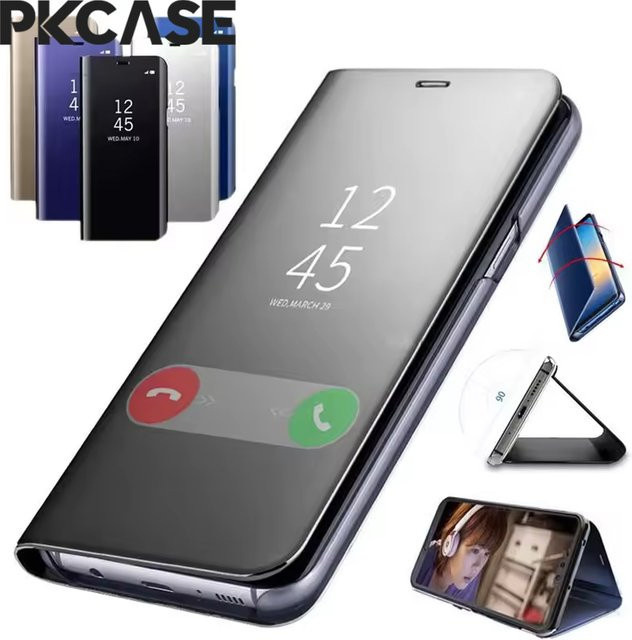 PKCASE Smart Mirror Flip Handyhülle in Silber für Samsung Galaxy S26 S25 S24 S23 Ultra FE Plus und A57 A37 A27 A17 A07 - Bild 1