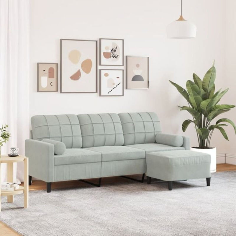 Vidaxl 3-Sitzer-Sofa mit Hocker in Grau aus Samt und Metall, Breite: 180 cm - Bild 1