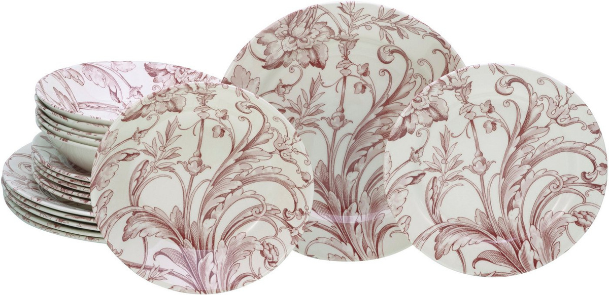creaTable Tafelservice Venecia aus Steingut, 18-teiliges Teller-Set für 6 Personen, Rot - Bild 1