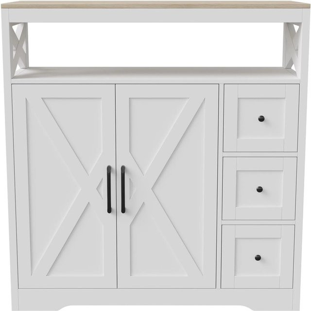 PXloue Küchenschrank Sideboard in Weiß mit Schubladen und verstellbarer Ablage für Wohnzimmer und Küche, B/T/H: 105 x 40 x 100 cm - Bild 1