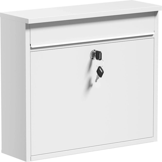 Wiltec Briefkasten V13 aus Stahl in Weiß, Wandmontage mit Schloss, B/H/T: 36,0 x 31,5 x 10,5 cm - Bild 1