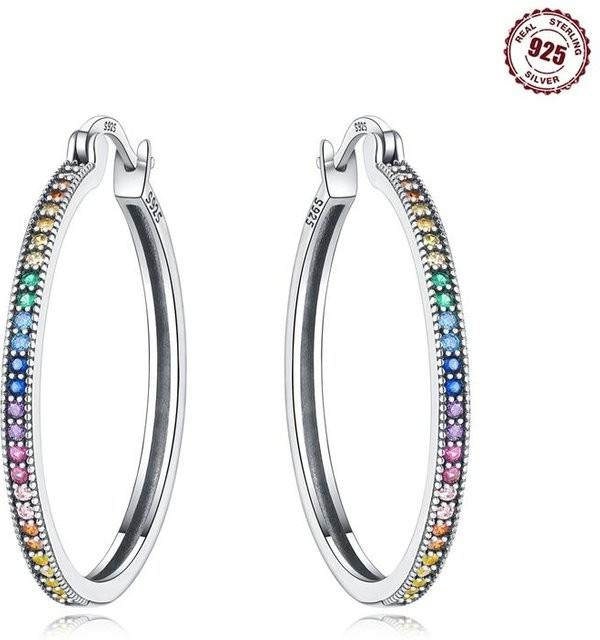 Creolen 925 Silber, Stern Mond, Zirkonia, Damen - Bild 1