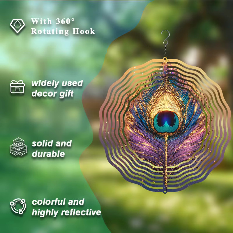 CIFBUY Pfauen-Windspinner aus Metall in Weiß und Multicolour, rotierende Hängedekoration für den Garten, Durchmesser: 25,4 cm - Bild 4