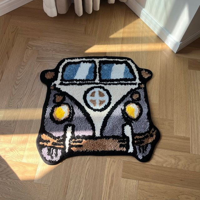 Lakea Cartoon Bus handgetufteter Teppich im Kawaii Design, Mehrfarbig, für dein Schlafzimmer - Bild 1