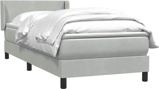 vidaXL Boxspringbett mit Matratze in Hellgrau aus Samt, Hybrid-Design mit Taschenfederkern, B/T/H: 220 x 80 x 83 cm - Bild 1