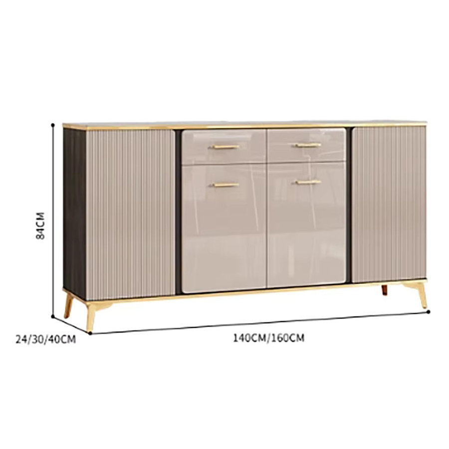 DELEVEN Aufbewahrungsschrank im skandinavischen Design mit Glastüren und Schubladen, Beige, Hochglanz - Bild 2