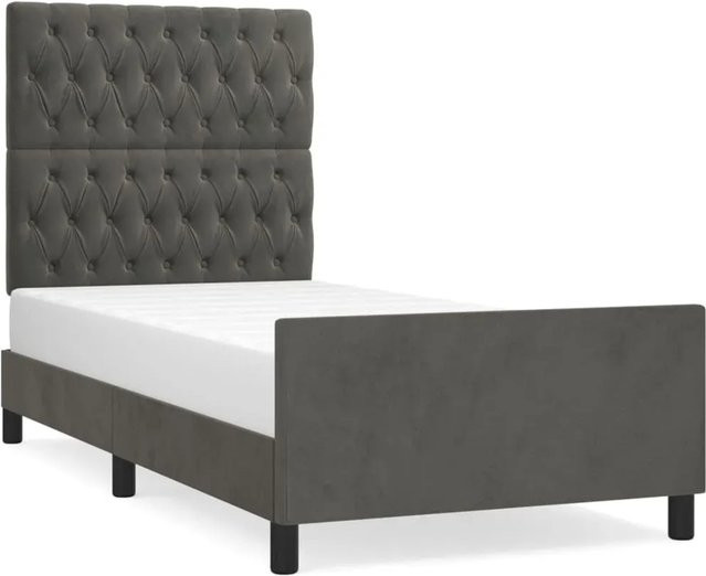 vidaXL Bettgestell mit Kopfteil aus Samt in Dunkelgrau, B/T/H: 100 x 200 x 118 cm - Bild 1