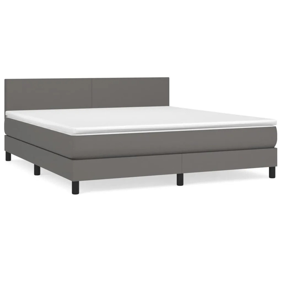 vidaXL Boxspringbett mit Matratze in Grau aus Kunstleder, Hybrid-Bett mit Taschenfederkern, B/T/H: 180 x 200 x 78 cm - Bild 2
