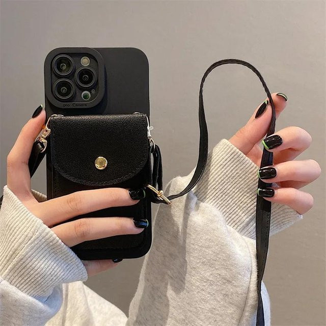Luxus Handyhülle aus Leder mit Lanyard und Geldbörse für Xiaomi Redmi 14 13 12 Pro und POCO F5 F4 Pro in Schwarz - Bild 1