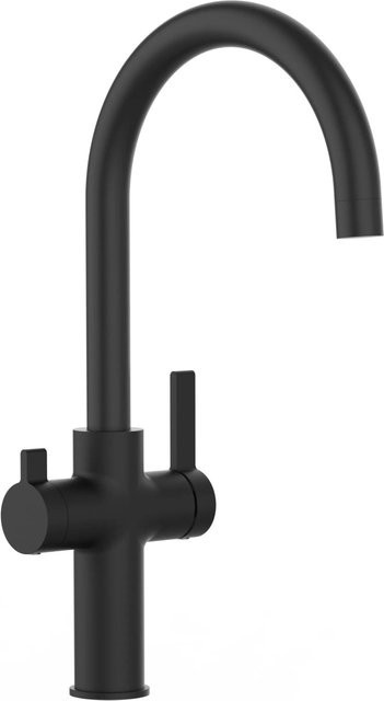 VIZIO 3-Wege Küchenarmatur mit 360 Grad schwenkbarem U-Auslauf und Filterwasserfunktion, Schwarz Matt - Bild 1