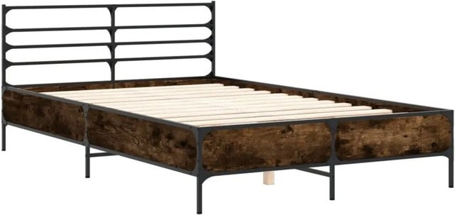 vidaXL Bettgestell aus Holzwerkstoff und Metall in Räuchereiche, Braun, B: 120 cm, L: 190 cm - Bild 1