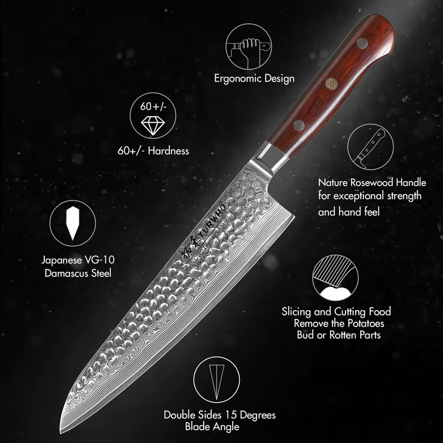 TURWHO Japanisches Santoku Messer Set aus 67 Schichten Damaststahl, Silber - Bild 4