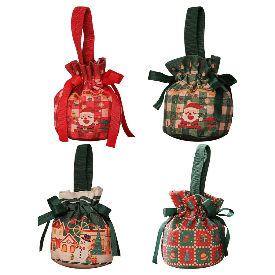 Weihnachten Süßigkeiten Tasche mit Kordelzug und Bogen aus Leinen in Grün für Party und Geschenke - Bild 3