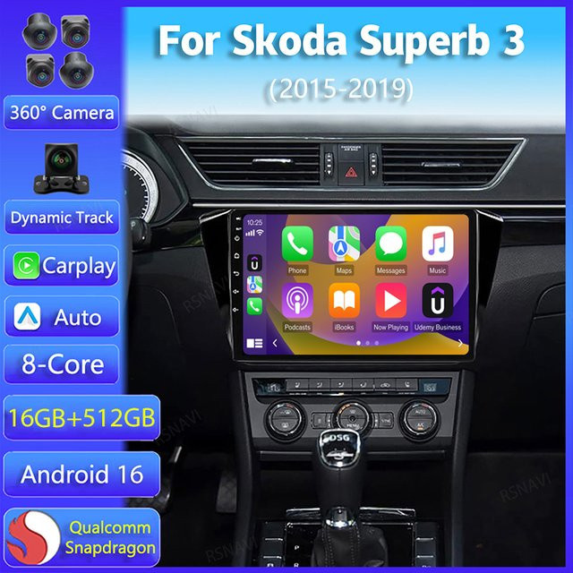 RSNAVI Android 16 Multimedia-Autoradio mit CarPlay und Navigation für Skoda Superb 3, Schwarz, mit WLAN und 4G Unterstützung - Bild 1