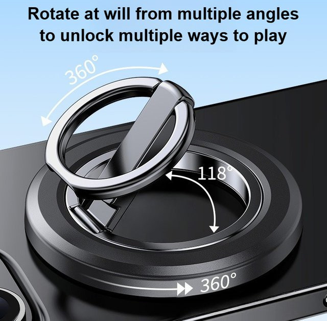 Magnetischer Telefonhalter aus Legierung mit 360 Grad Rotation und doppelt gefaltetem Design für iPhone und Samsung, Desktop-Ringständer in Schwarz oder Orange - Bild 1