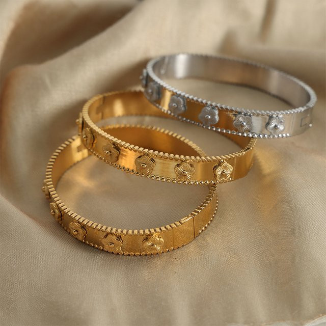 One Spring Armreif, 18K vergoldetes Edelstahl, Blumenmuster, Damen - Bild 1