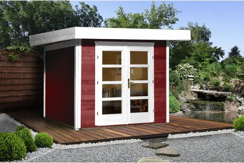 WEKA Gartenhaus 126 Plus Gr.3 aus Holz in Schwedenrot mit Flachdach und Vordach B/H/T: 356 x 249 x 375 cm - Bild 3