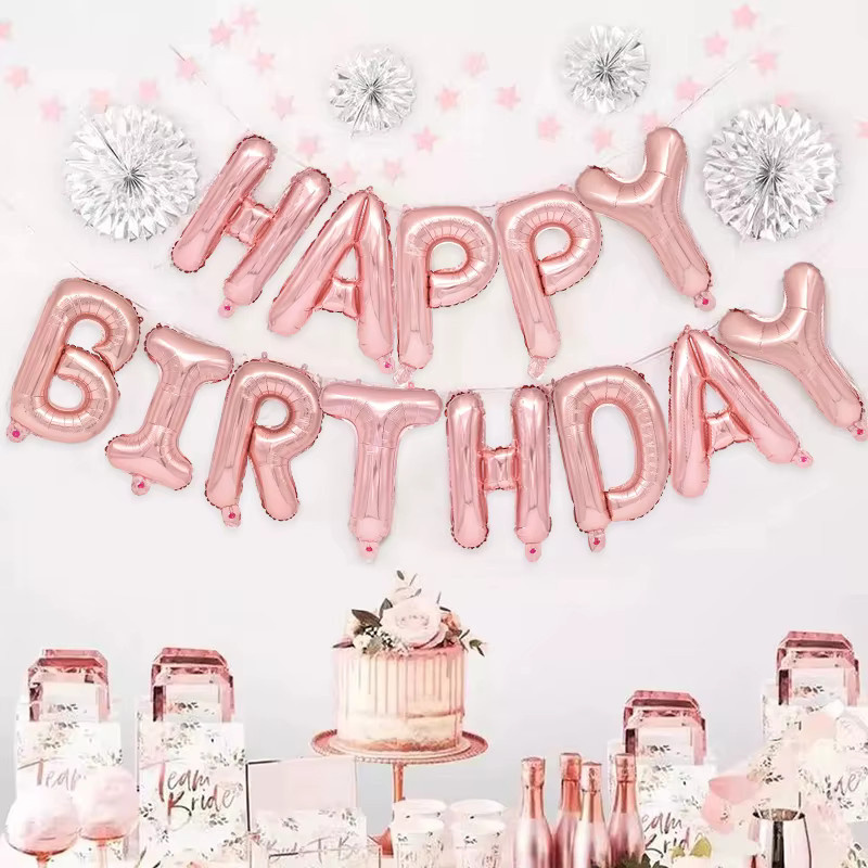 ZQCXLD Alles Gute Zum Geburtstag Folienballons Set in Rose Gold als Hänge-Dekoration für deine Party - Bild 1