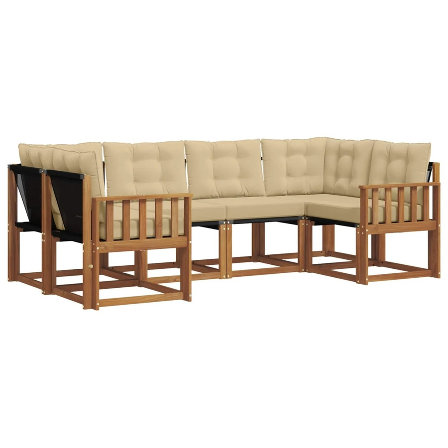 vidaXL Outdoor-Sofagarnitur 6-teilig L-Form aus Akazienholz mit Kissen in Natur und Beige - Bild 2