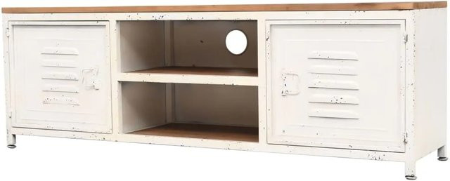 vidaXL TV-Schrank im Industrial Style aus massivem Tannenholz und verzinktem Stahl, Weiß, B/T/H: 120 x 30 x 40 cm - Bild 1