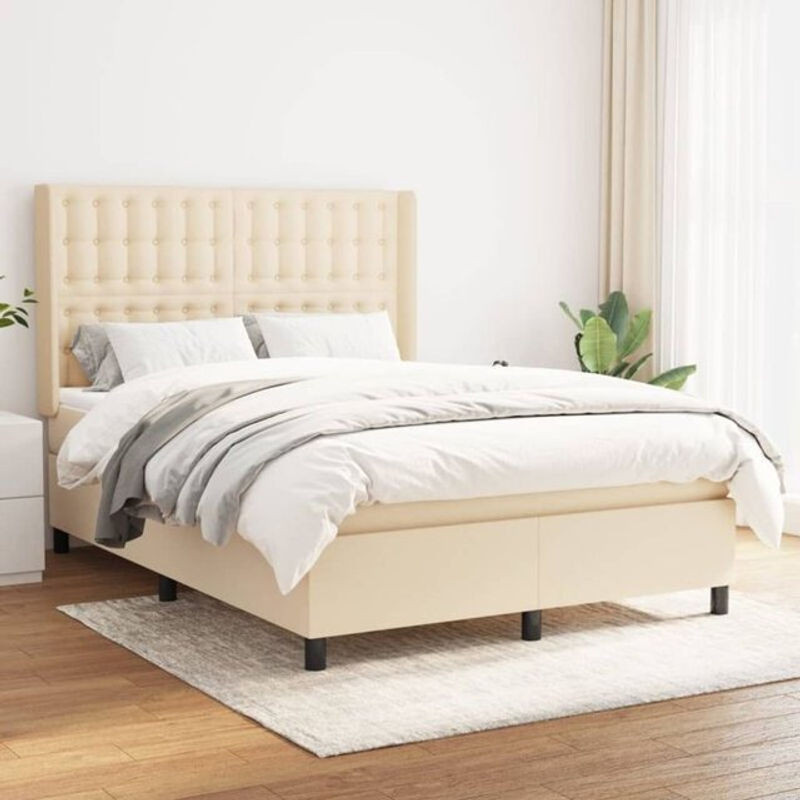 vidaxl Boxspringbett mit Matratze aus Stoff in Beige und Weiß, B/T/H: 190 x 140 x 128 cm - Bild 1