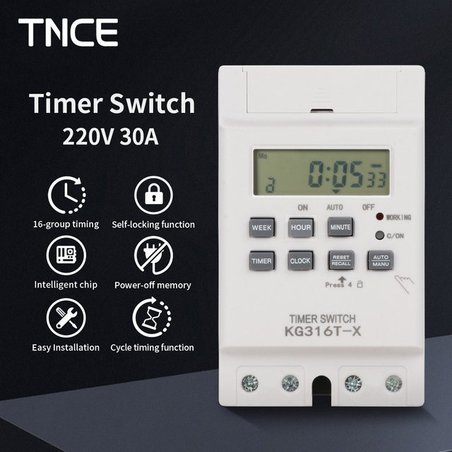 TNCE Zeitsteuerungsschalter 30A 220V für Straßenlaternen, Werbetafeln und Wasserpumpen, Programmierbares Stromausfall-Timermodul in Weiß - Bild 1