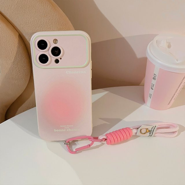 MUQGEW Stoßfeste Handyhülle mit Umhängeband in Rosa Farbverlauf für iPhone 16e 15 14 13 12 11 Pro Max XS XR X 7 8 Plus - Bild 1