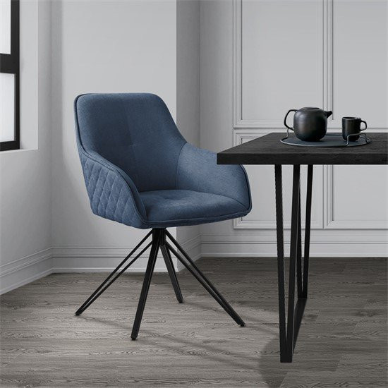 ML-Design Esszimmerstuhl drehbar in Blau mit Rücken- und Armlehnen aus Textil-Webstoff - Bild 1