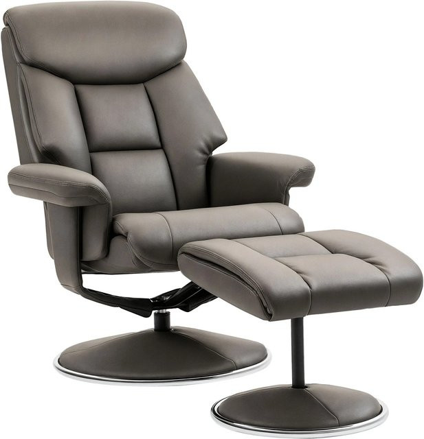 HOMCOM Relaxsessel mit Hocker in Grau aus Kunstleder mit Liege- und Wippfunktion - Bild 1
