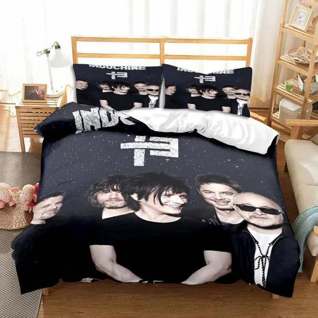 Indochine Rock Band Bettwäsche-Set aus Mikrofaser in Schwarz, bestehend aus Bettbezug und Kissenbezug, B/H: 140 x 210 cm - Bild 1