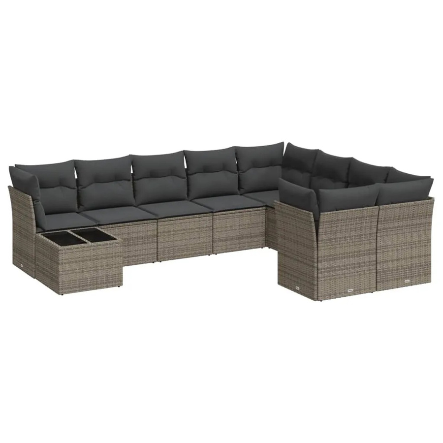 vidaXL 10-tlg Garten-Sofagarnitur aus Polyrattan in Grau mit Tisch und Kissen inklusive Stauraum - Bild 2