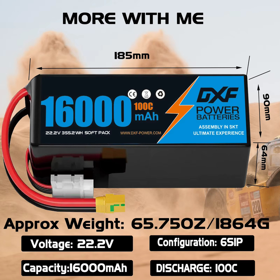 DXF Lipo Batterie, 16000 mAh, 22,2 V, 100C, 6S, mit EC5 XT90 XT60 TRX Stecker, ab 14 Jahre - Bild 2
