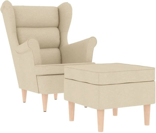 vidaXL Sessel mit Fußhocker in Beige aus Stoff mit Schaumstofffüllung und Gummholzgestell - Bild 1