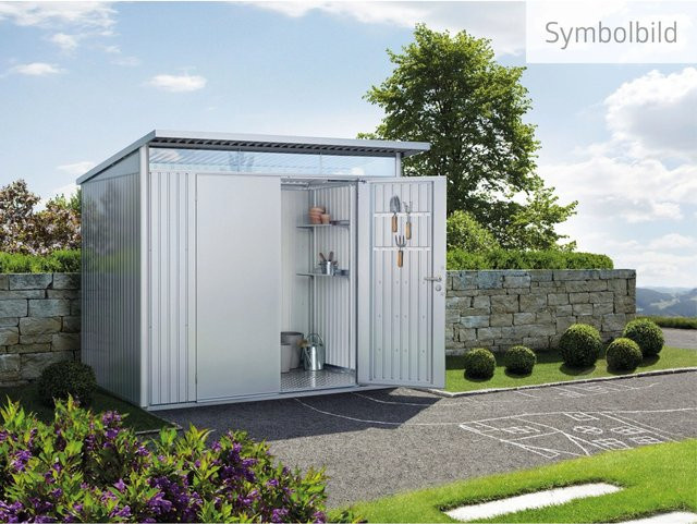 Biohort Gerätehaus AvantGarde Gr. A1 aus Metall mit Standardtür und Satteldach, Farbe: Silber Metallic, B/T/H: 174 x 174 x 218 cm - Bild 1
