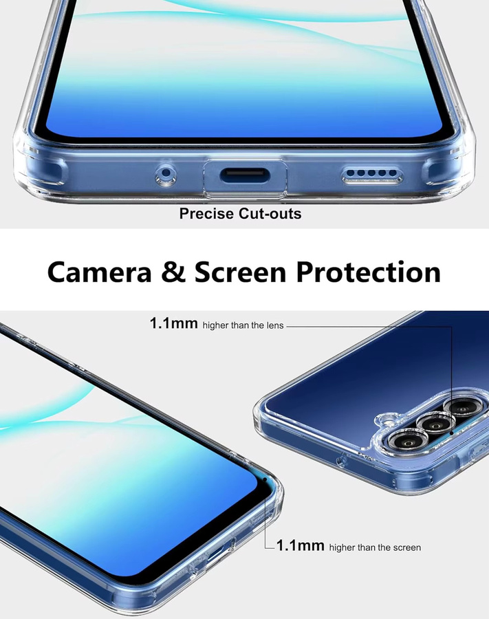 Hybrid Schutzhülle für Samsung Galaxy A17 und A16 mit 2 Stück Displayschutzfolie aus gehärtetem Glas, transparent, stoßfest mit weichem TPU-Stoßfänger - Bild 4