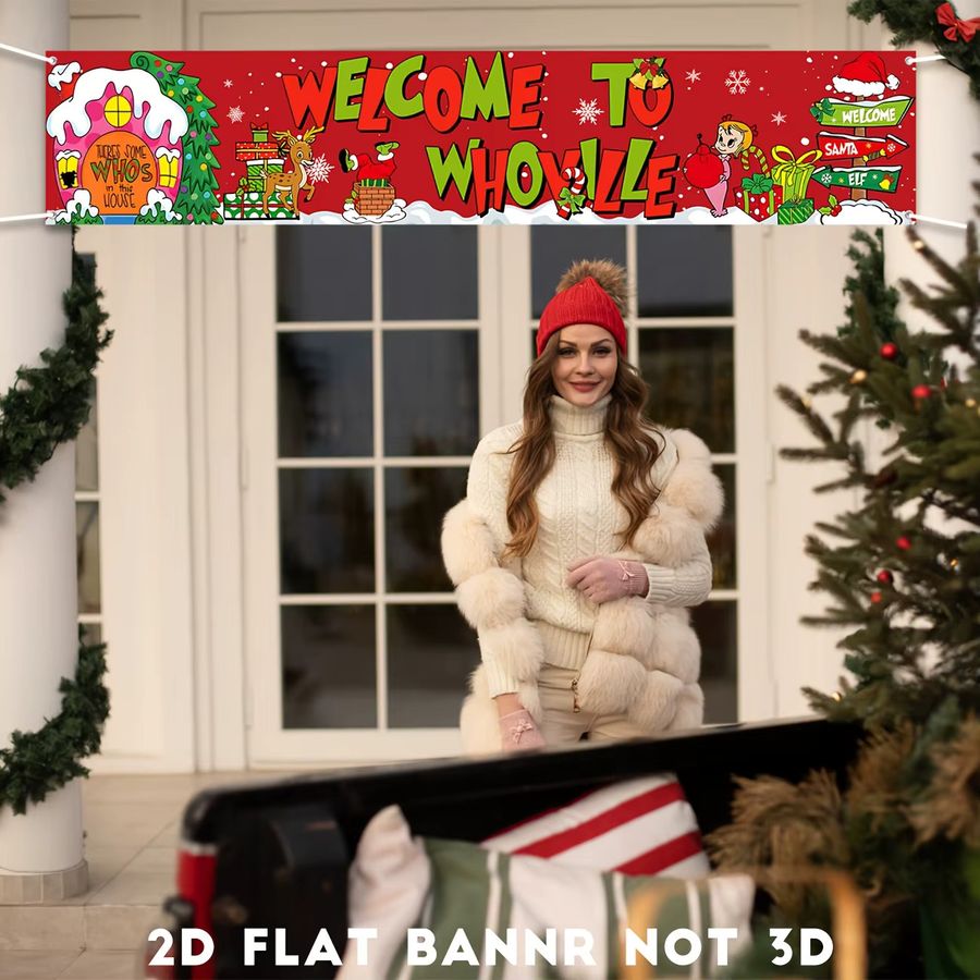 VIKAMA Weihnachts-Willkommensbanner Happy Christmas als Hofschild für deine Neujahrsparty-Dekoration, Multicolor, Breite: 150 cm, Höhe: 30 cm - Bild 2