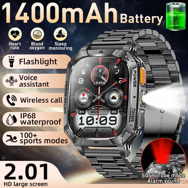 LIGE Smartwatch, Edelstahl, Schwarz, 2,01 Zoll, Herren - Bild 1