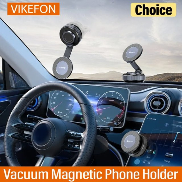 VIKEFON Magnetischer Autotelefonhalter in Schwarz mit 360 Grad Rotation und Vakuumsauger für Windschutzscheibe oder Armaturenbrett - Bild 1
