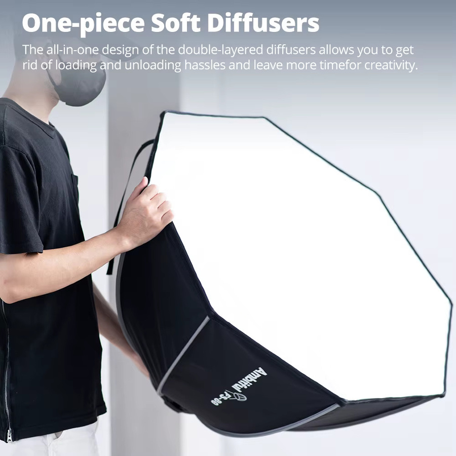 Ambitful FS Series Octagon Softbox mit Bowens Mount für Godox Aputure und Sokani Studio LED-Videoleuchten, Schwarz - Bild 3