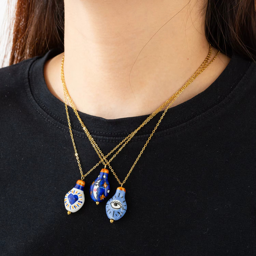 SLOONGJEWELRY Halskette Edelstahl, Mond-Herz-Motiv, Bunter Keramik-Anhänger - Bild 5