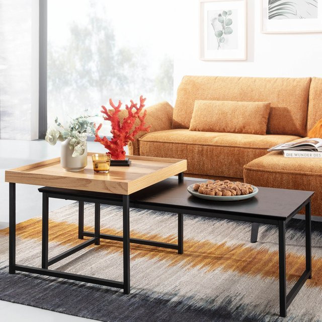 Couchtisch 2er Set FineBuy Modern Design aus Holz und Metall in Braun - Bild 1