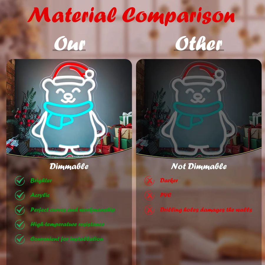 Wanxing Eisbär-Neonschild mit Weihnachtsmütze, dimmbares Leuchtschild als Wanddekoration für Weihnachten, Party und Kinderzimmer - Bild 3