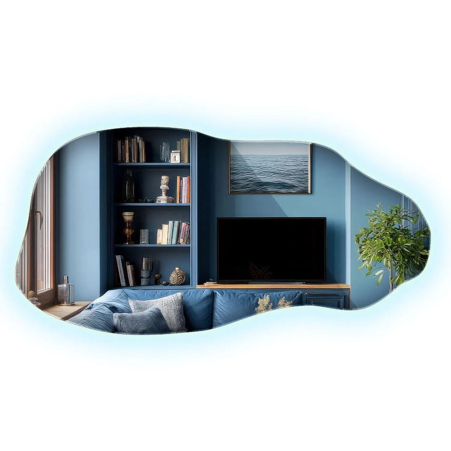 Wallfluent LED Spiegel in organischer Form mit Kaltweiß 6500K Beleuchtung, Schwarz, B: 40 cm, H: 80 cm - Bild 1